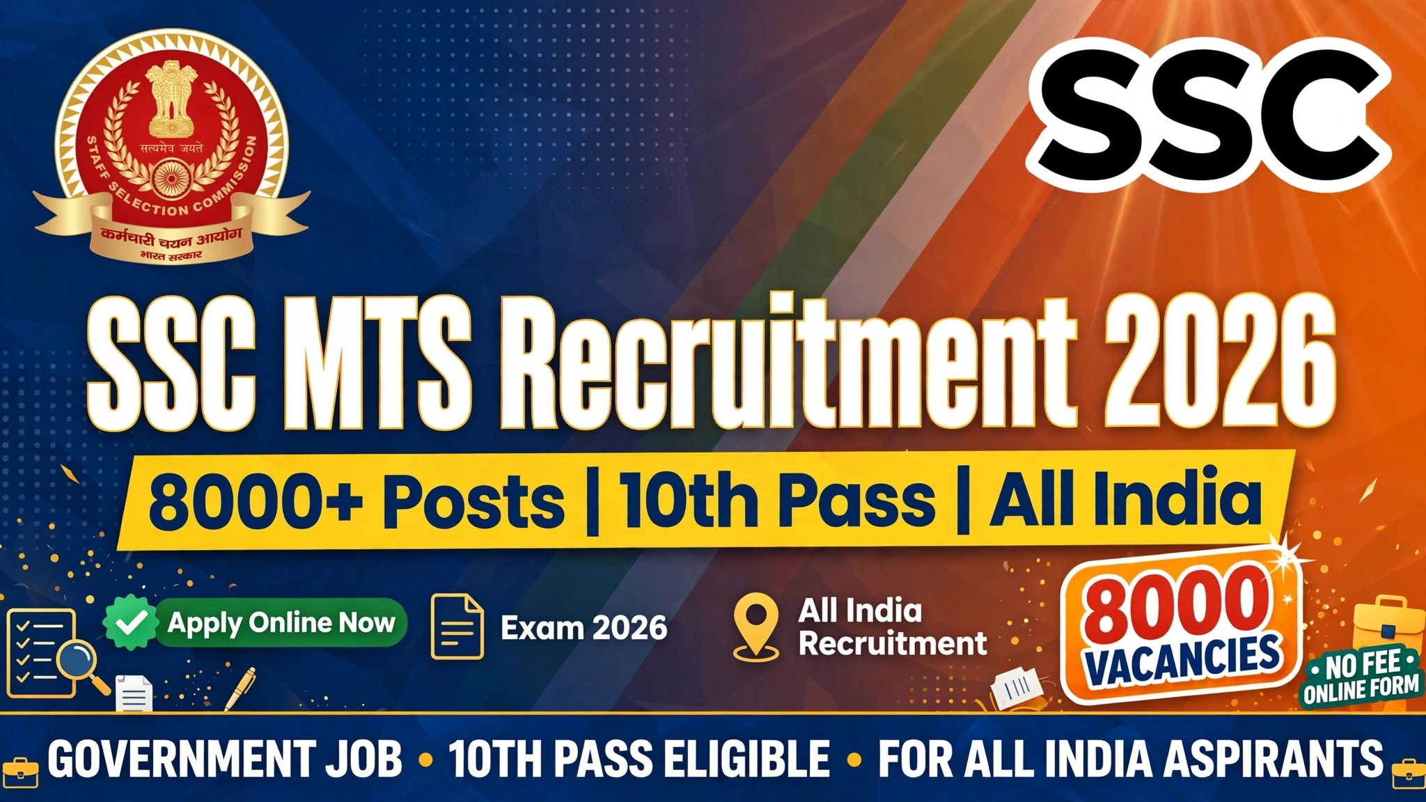 SSC MTS Recruitment 2026: 8000+ Havaldar & MTS Vacancies for 10th Pass All India, Apply Online