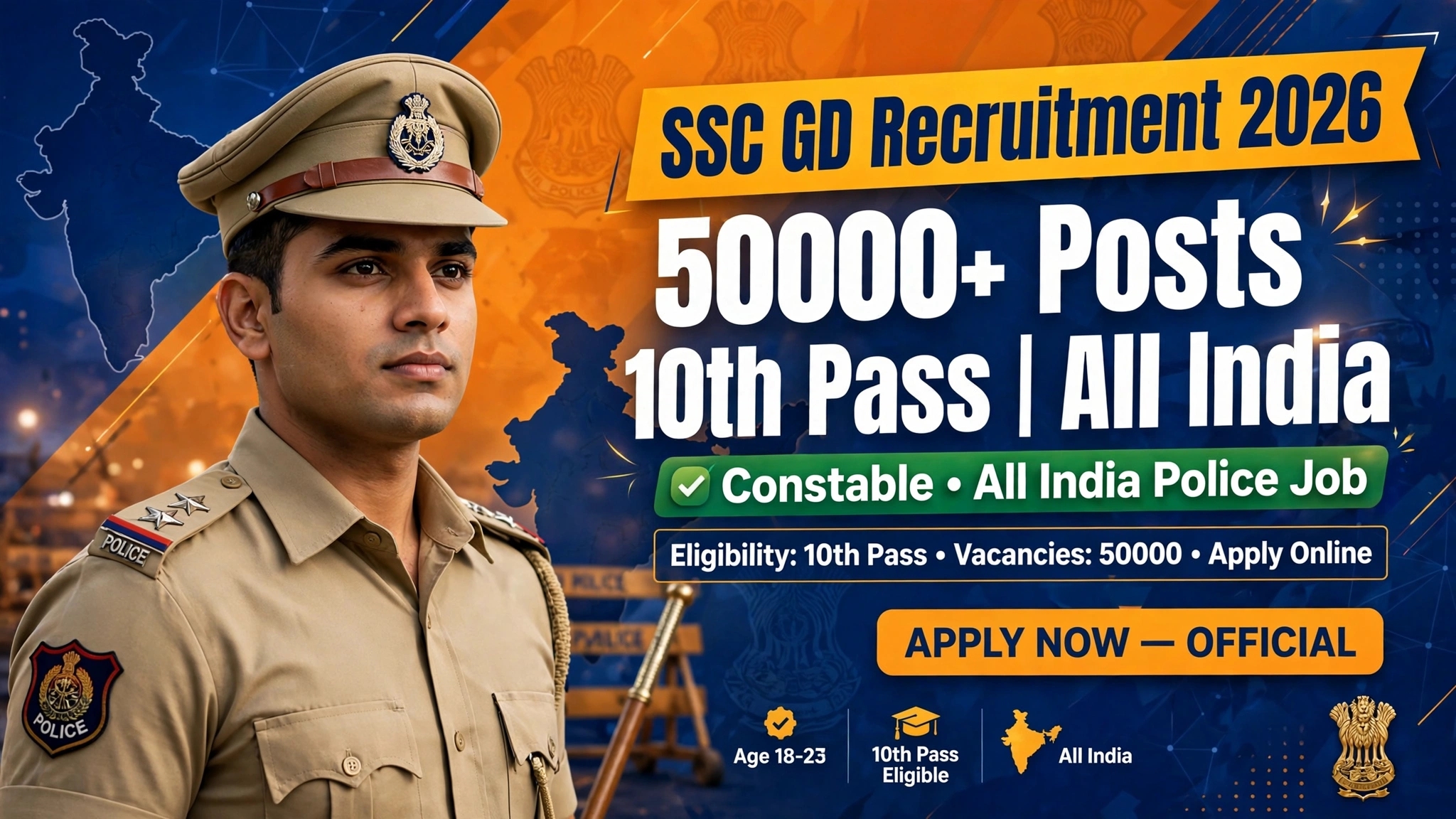 SSC GD Constable Recruitment 2026: 50000+ Constable Vacancies for 10th Pass All India, Apply Online