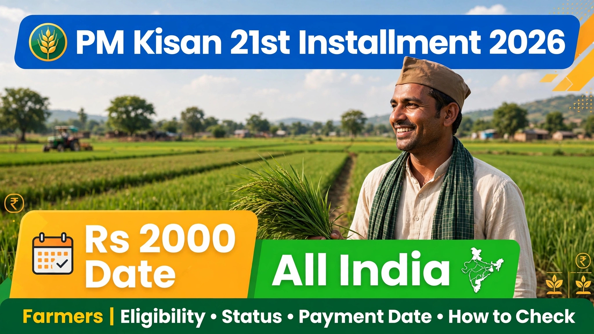 PM Kisan 21st Installment 2026: Rs 2000 Date, Beneficiary List, Status Check All India