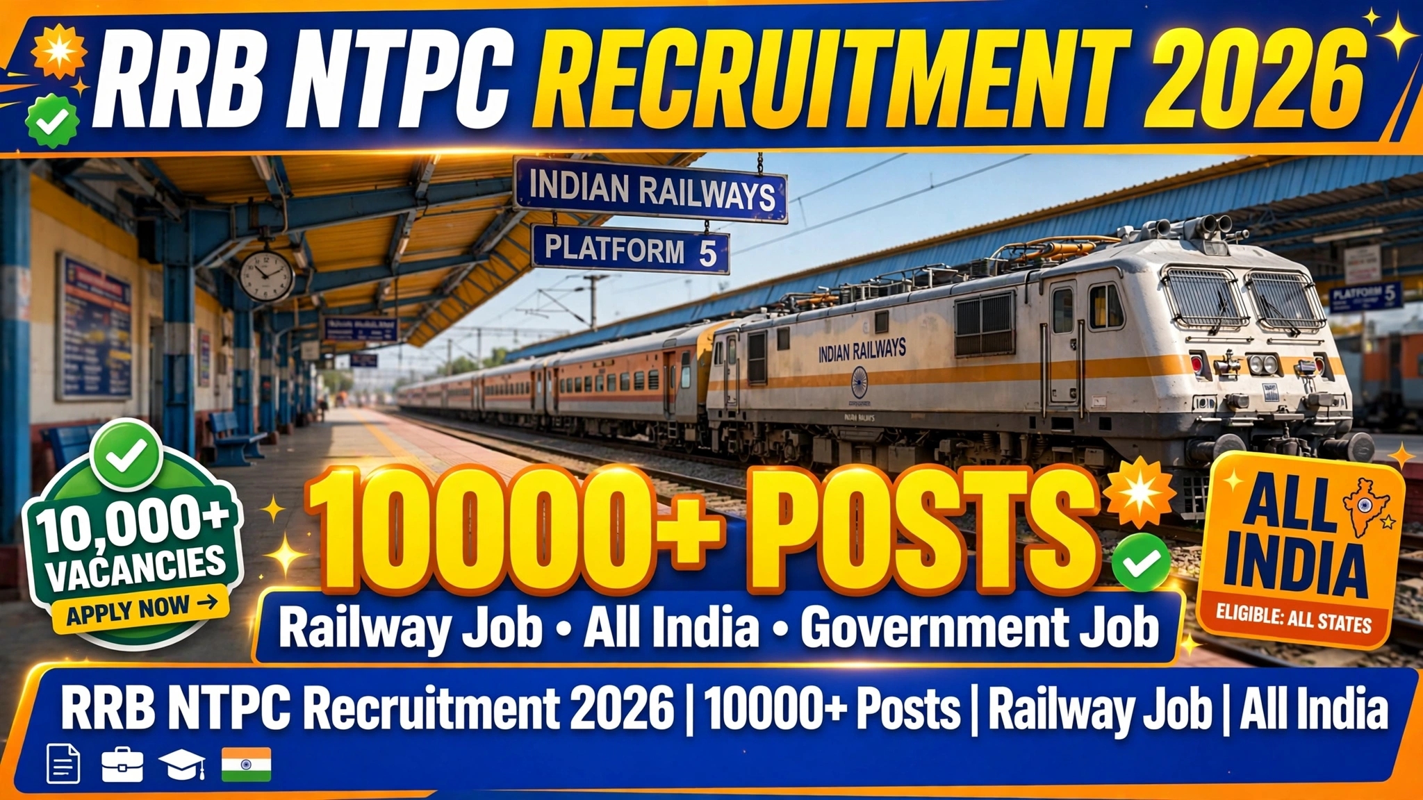 RRB NTPC Recruitment 2026: 10000+ Clerk, Station Master, Goods Guard Posts for 12th Pass & Graduates All India