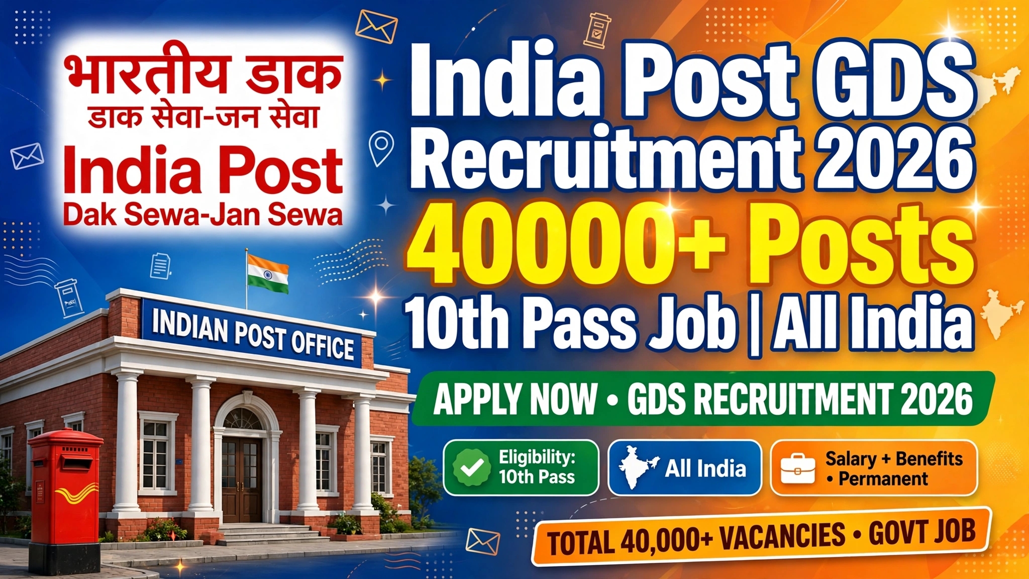 India Post GDS Recruitment 2026: 40000+ Gramin Dak Sevak Posts for 10th Pass All India, No Exam