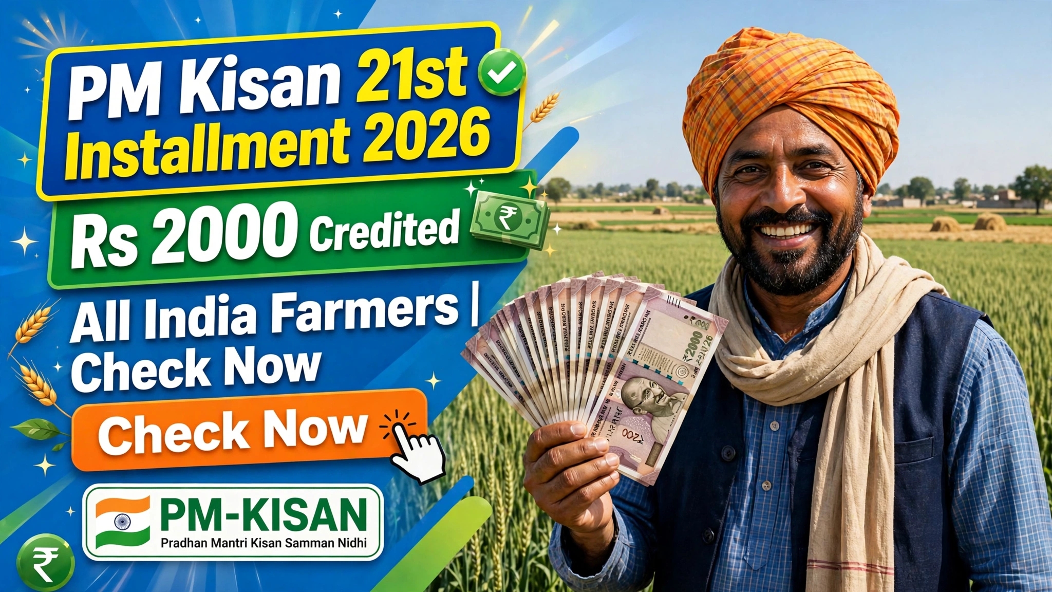 PM Kisan 21st Installment 2026: Rs 2000 Credited Date, Beneficiary List All India