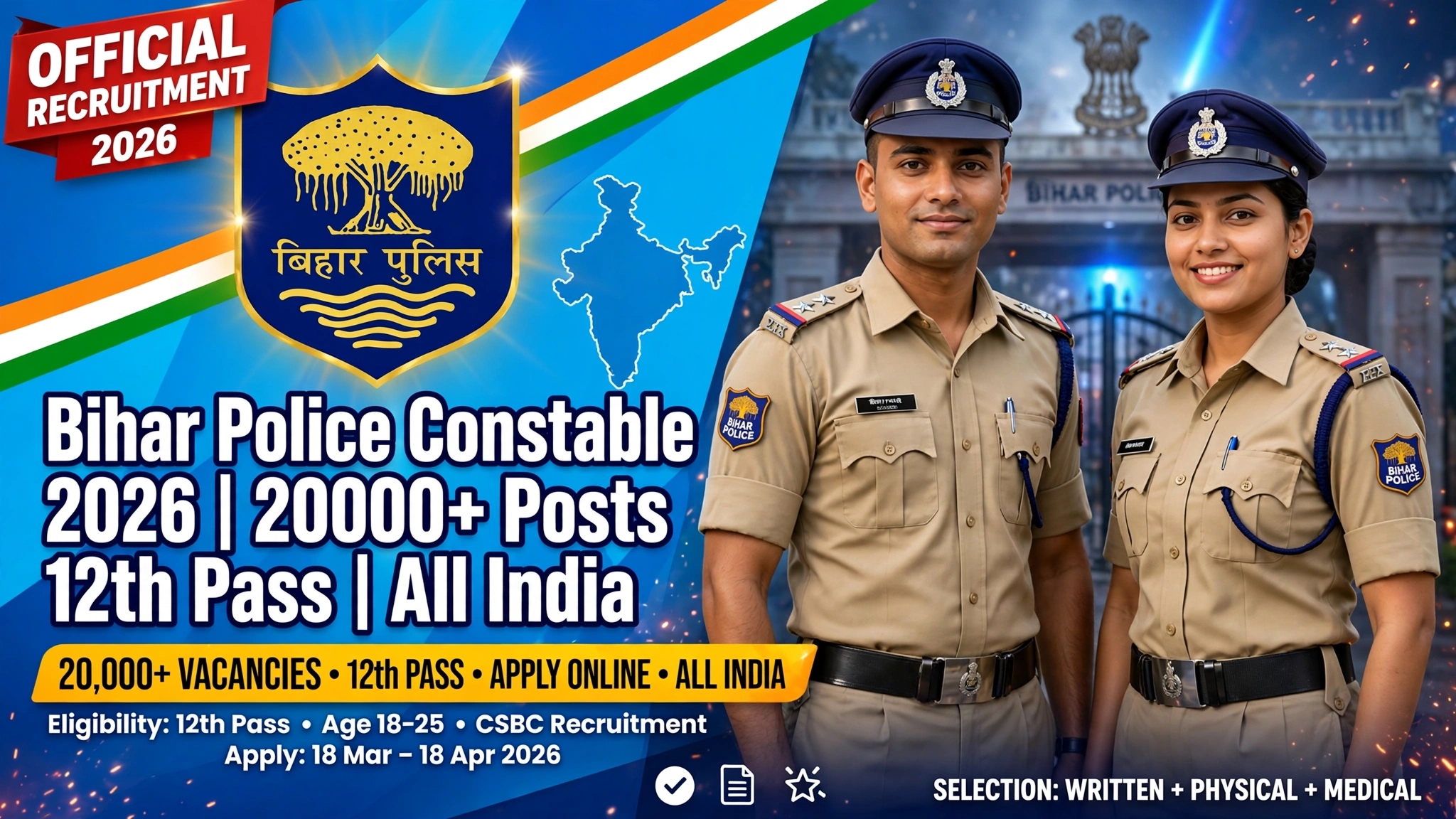 Bihar Police Constable Recruitment 2026: 20000+ Posts for 12th Pass All India